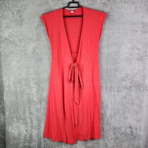 Womens Red Old Navy Wrap Jersey Knit Midi Dress Plunge Neck Sleeveless Size XS